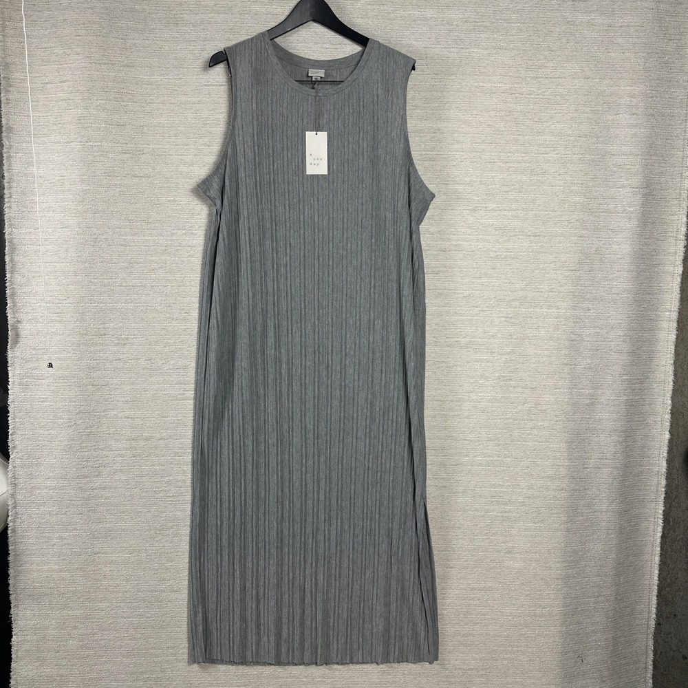 A New Day Womens XXL Gray Ribbed Midi Dress Sleeveless Casual Stretch NWT